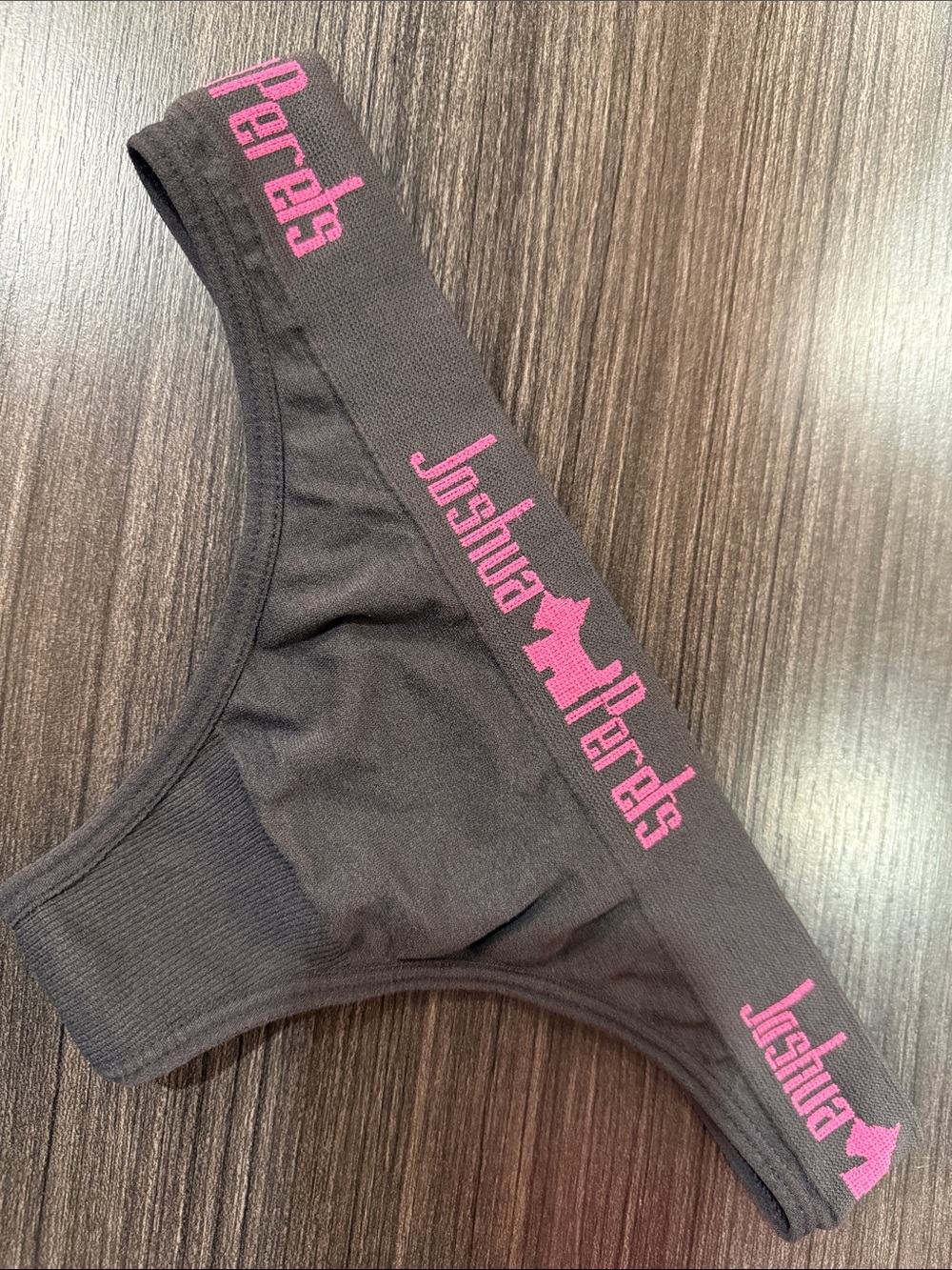 Joshua Perets gray Thong with Pink Logo